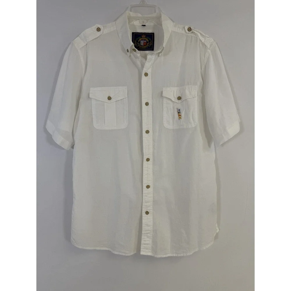 Vintage Pussers West Indies Mens Shirt Size L White Lightweight Nautical Coastal